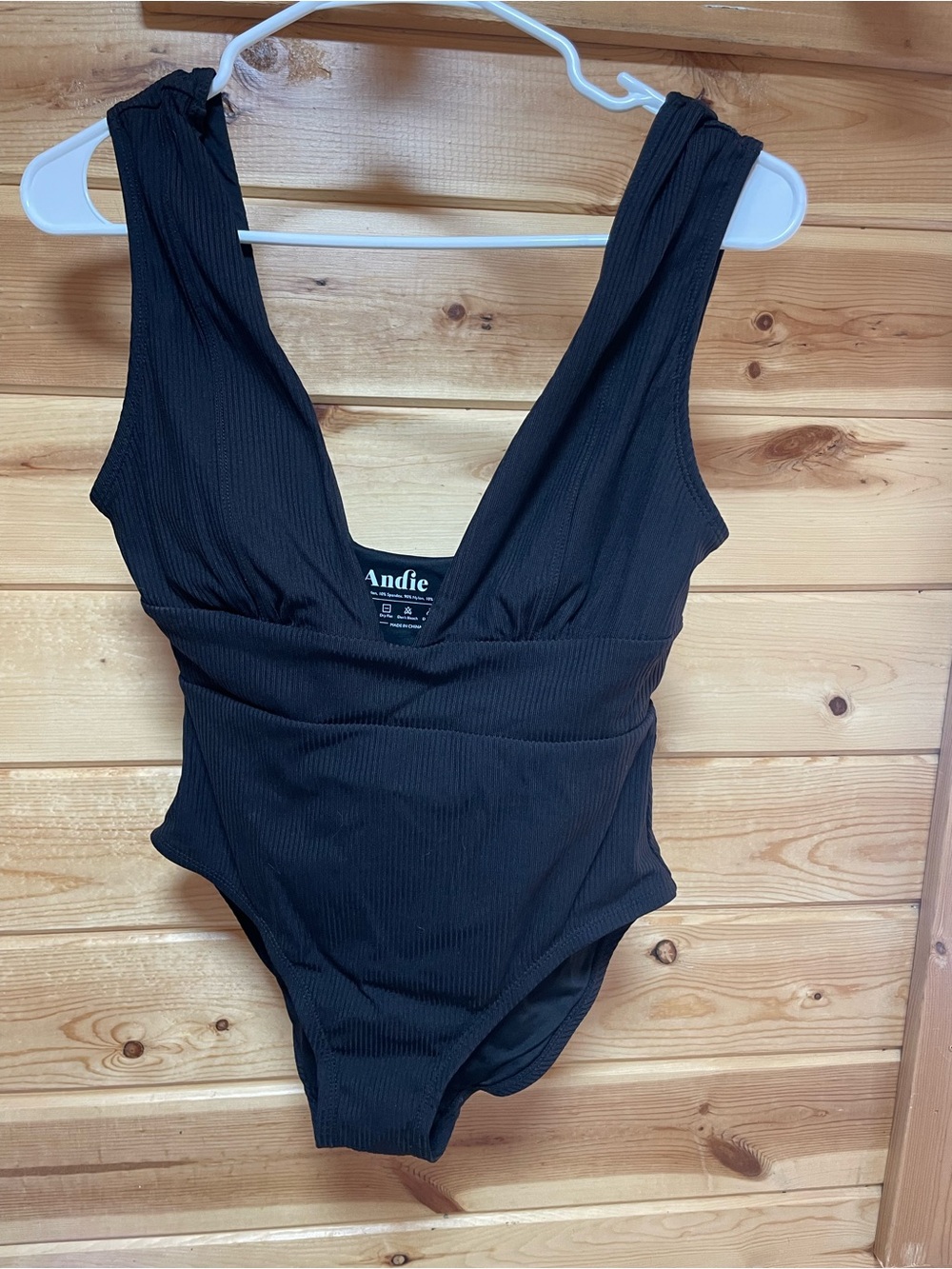 Andie Swim Mykonos One Piece Ribbed Black Swimsuit, Size S MSRP $128